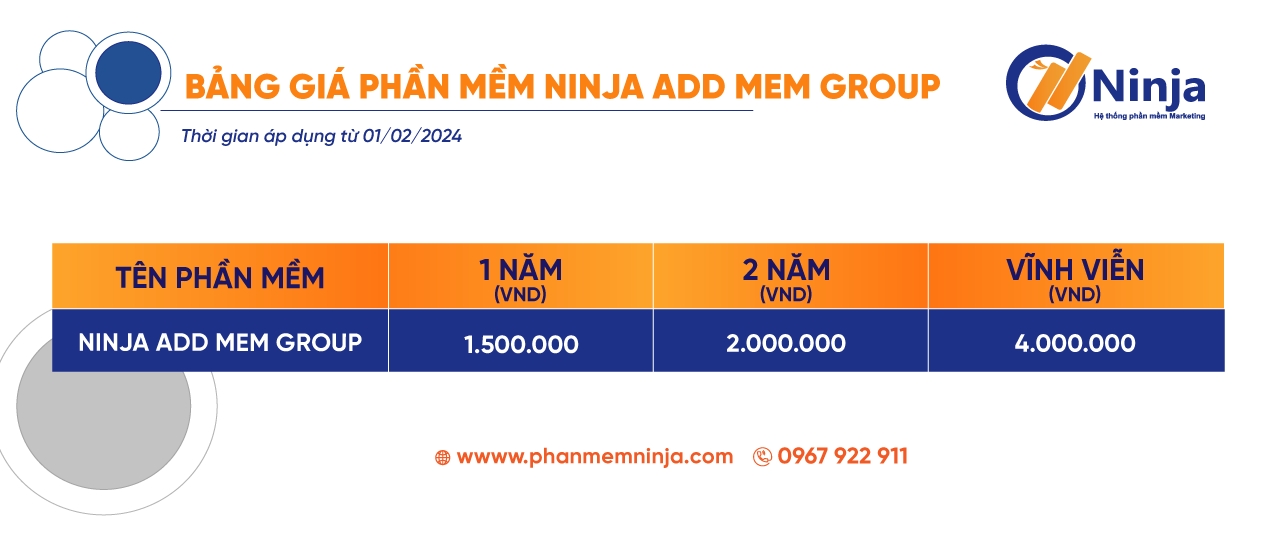 20241015 bang gia phan mem ninja add mem group Ninja Add Mem Group   Phần mềm kéo thành viên vào nhóm