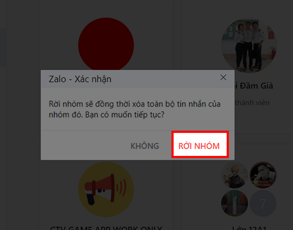 Xac nhan roi nhom zalo tren may tinh 6 Cách rời nhóm zalo trên điện thoại, máy tính dễ dàng