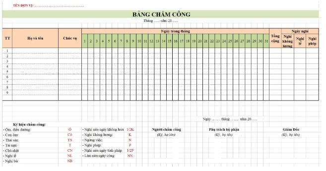 Capture 10 Mẫu bảng chấm công đơn giản, mới nhất 2023