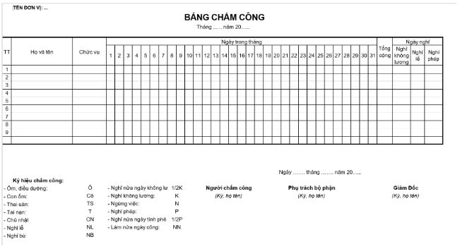 Capture 9 Mẫu bảng chấm công đơn giản, mới nhất 2023