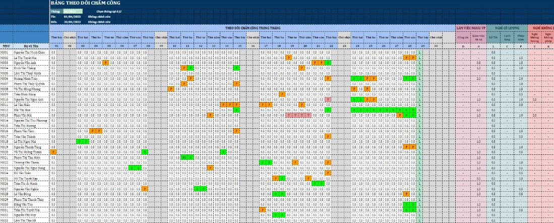 Capture Mẫu bảng chấm công excel mới nhất 2023