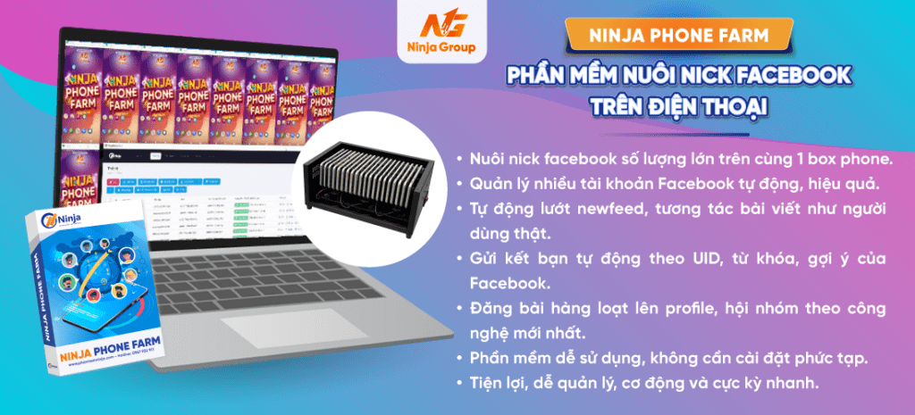 banner ninja phone farm 1024x465 Ninja Phone Farm   Tool nuôi facebook trên điện thoại số lượng lớn, tự động