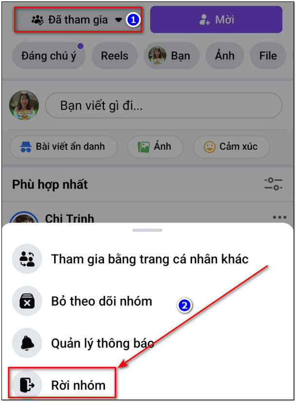 roi nhom tren facebook o dien thoai 5 Cách rời nhóm trên facebook Cực nhanh chỉ với 5s