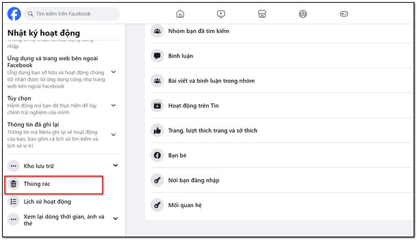 tim thung rac tren facebook 3 Bật mí cách tìm thùng rác trên facebook Siêu đơn giản