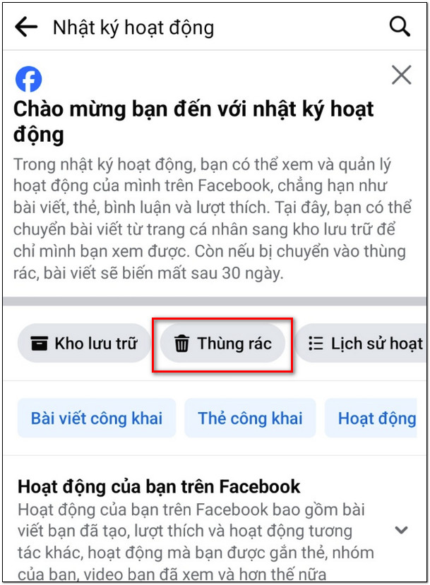 tim thung rac tren facebook 7 Bật mí cách tìm thùng rác trên facebook Siêu đơn giản