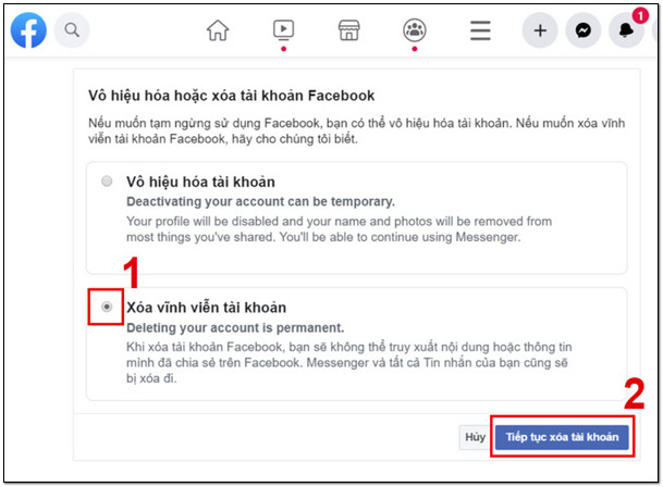 xoa tai khoan fb vinh vien 8 Cách xóa tài khoản fb vĩnh viễn Siêu nhanh chóng