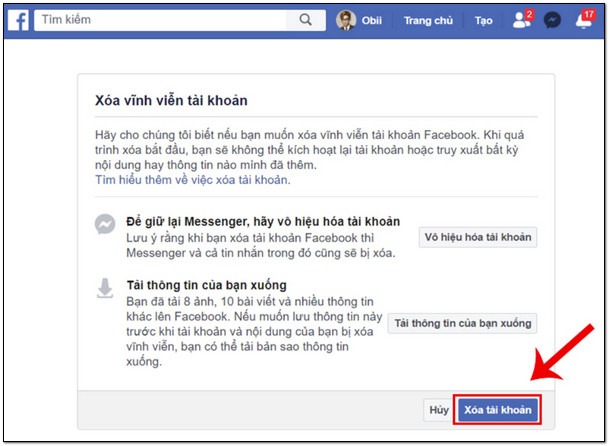 xoa tai khoan fb vinh vien 9 Cách xóa tài khoản fb vĩnh viễn Siêu nhanh chóng