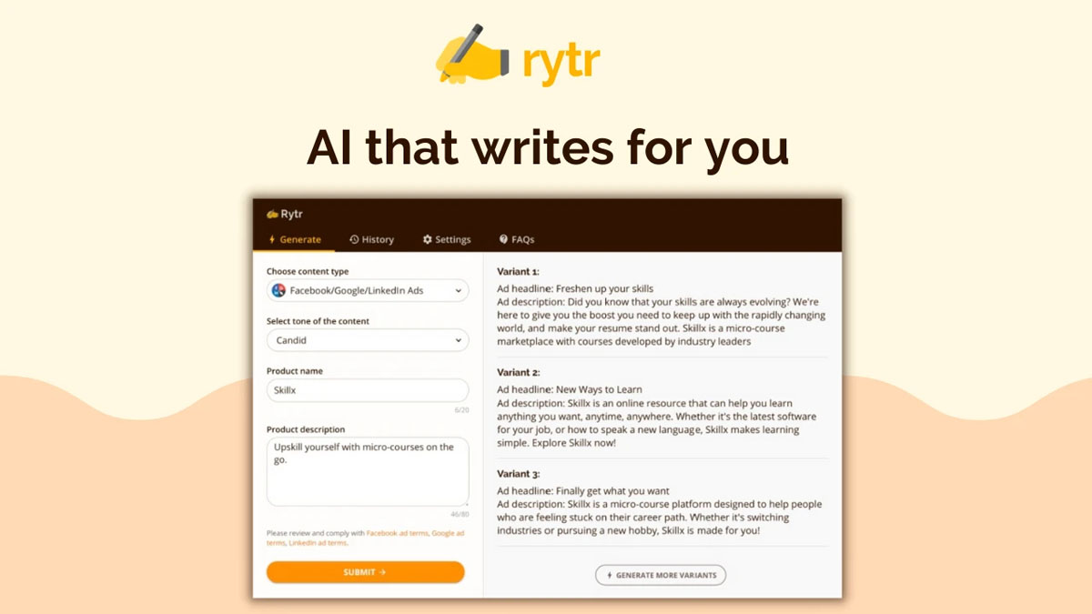 rytr 7 TOP 5 công cụ hỗ trợ content AI tốt nhất bạn đã biết chưa?