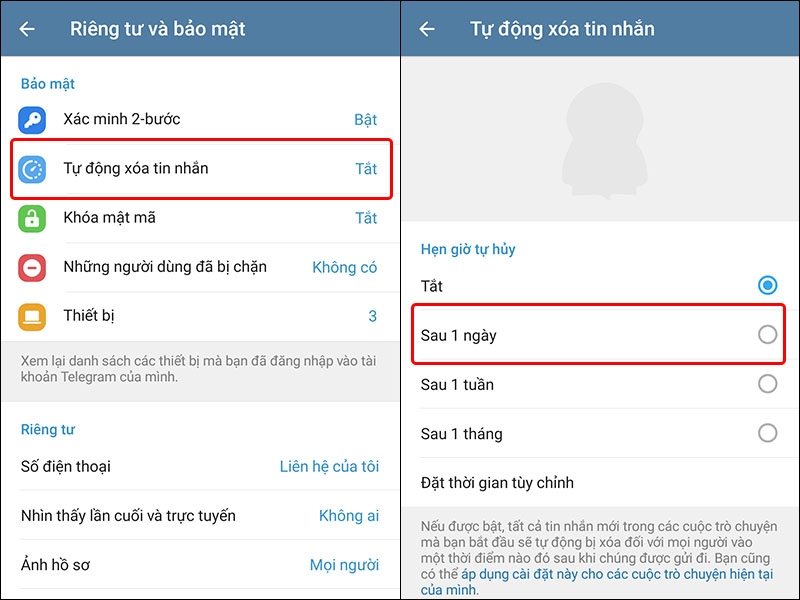 telegram tu xoa tin nhan 3 Cách cài đặt Telegram tự xóa tin nhắn 2 chiều nhanh chóng