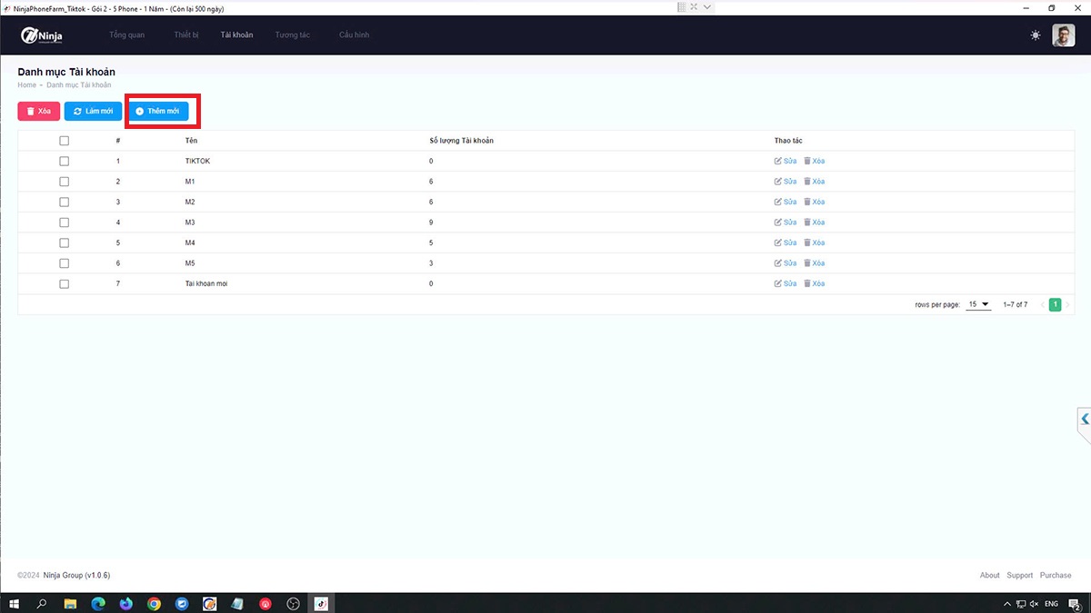 cach them tai khoan vao phan mem 3 Hướng dẫn cách thêm tài khoản vào phần mềm   Ninja Tiktok Phone 