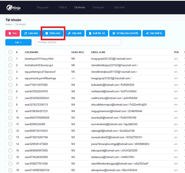 cach them tai khoan vao phan mem 4 Hướng dẫn cách thêm tài khoản vào phần mềm   Ninja Tiktok Phone 